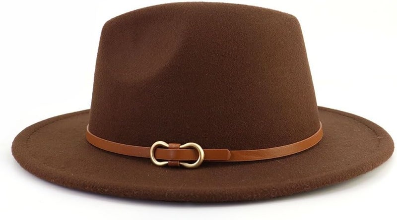 CCAKXCJJ Fedora Hats for Men Women Felt Jazz Hat Wide Brim Panama Hat with Belt Buckle - Image 3